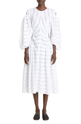 Cecilie Bahnsen Cold Shoulder Long Sleeve Cotton Blend Midi Dress in White