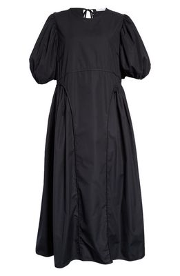 Cecilie Bahnsen Finnegan Puff Sleeve Cotton Poplin Midi Dress in Black