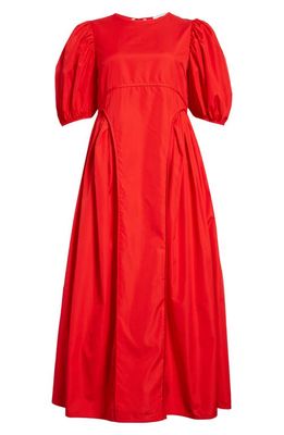 Cecilie Bahnsen Finnegan Puff Sleeve Cotton Poplin Midi Dress in Poppy Red