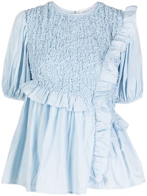 Cecilie Bahnsen frill-detail puff-sleeve blouse - Blue