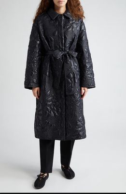 Cecilie Bahnsen Hayeden Floral Quilted Oversized Coat in Black