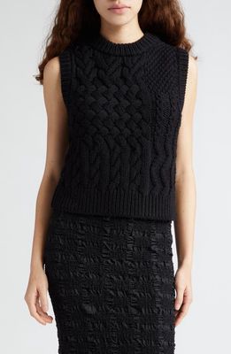 Cecilie Bahnsen Jane Open Back Merino Wool Cable Knit Sweater Vest in Black