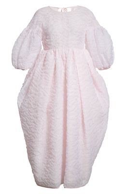 Cecilie Bahnsen Jeanne Puff Sleeve Matelasse Midi Dress in Powder Pink