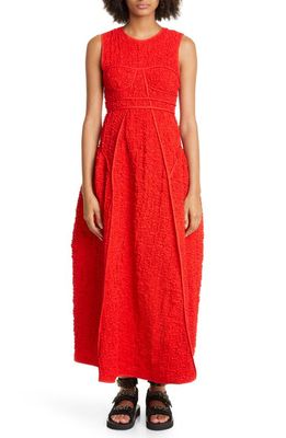 Cecilie Bahnsen Lia Paneled Smocked Bustier Gown in Poppy Red
