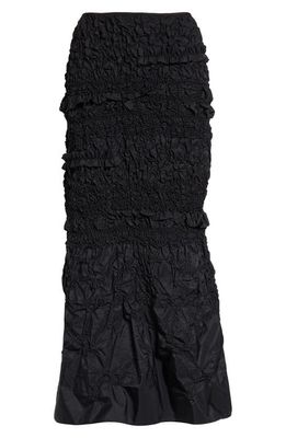 Cecilie Bahnsen Smocked Ruffle Recycled Faille Maxi Skirt in Black