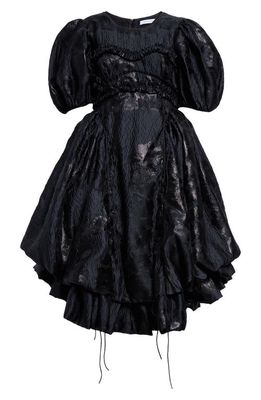 Cecilie Bahnsen The Union Fil Coupé Puff Sleeve Adjustable Hem Dress in Black