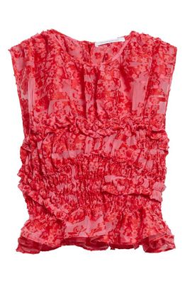 Cecilie Bahnsen Uphi Floral Sleeveless Top in Magenta /Red