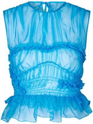 Cecilie Bahnsen Uphi ruffle-detail silk top - Blue