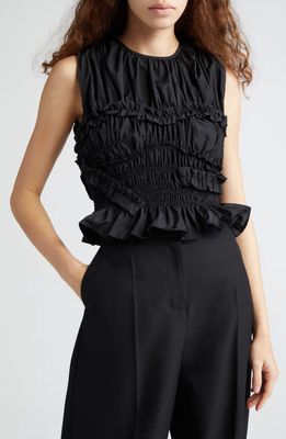 Cecilie Bahnsen Uphi Smocked Sleeveless Top in Black