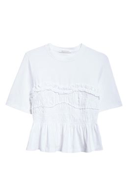 Cecilie Bahnsen Vilde Smocked Ruffle Jersey T-Shirt in White
