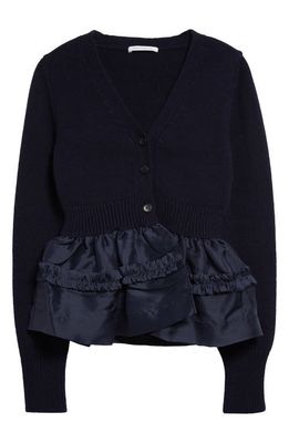 Cecilie Bahnsen Vision Mixed Media Peplum Cardigan in Navy