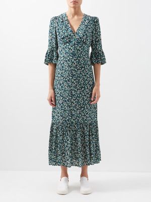 Cefinn - Daphne Floral-print Crepe Dress - Womens - Green Multi
