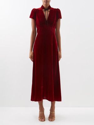 Cefinn - Jacquetta Velvet Midi Dress - Womens - Red