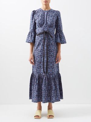 Cefinn - Luna Geometric-print Organic Cotton-voile Dress - Womens - Blue Multi