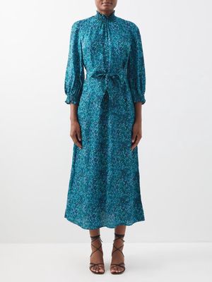 Cefinn - Rosamund Leopard-print Crepe Midi Dress - Womens - Green Multi