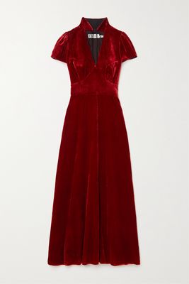 Cefinn - The Jacquetta Cutout Velvet Midi Dress - Red