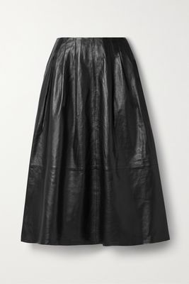 Cefinn - The Saffron Pleated Textured-leather Midi Skirt - Black