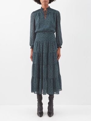 Cefinn - The Zoe Molecular-print Georgette Midi Dress - Womens - Green Multi