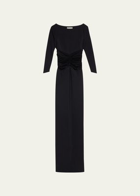 Celand Illusion-Inset Jersey Column Gown