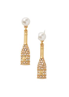 Celebration Gold-Plated, Cubic Zirconia & Faux Pearl Charm Drop Earrings