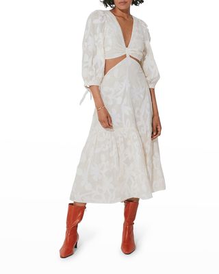 Celeste Cutout-Waist Floral Cotton Midi Dress