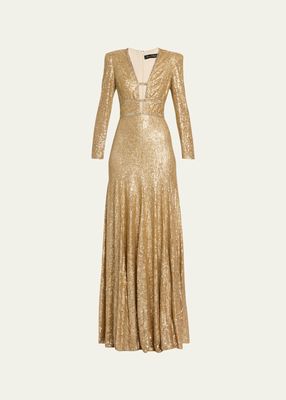Celestia Sequin-Embellished V-Neck Gown
