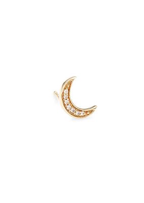 Celestial Mini Crescent 14K Gold & Diamond Stud Earring