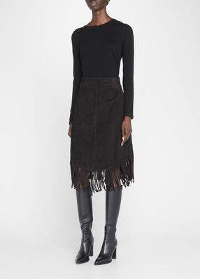 Celestine Fringe Suede Midi Skirt