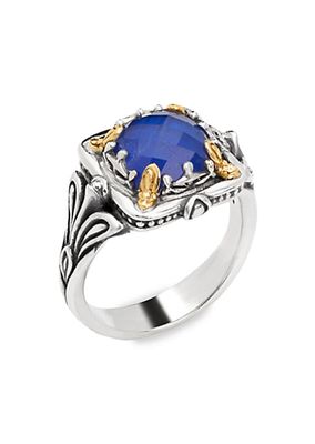 Celestine Sterling Silver, 18K Yellow Gold & Sodalite Doublet Ring