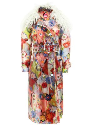 Celia B all-over floral print double-breasted trench coat - Neutrals