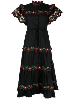 Celia B Bora Bora floral-embroidered flared dress - Black