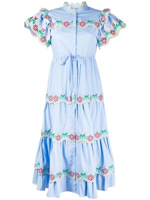 Celia B Bora Bora floral-embroidered flared dress - Blue