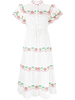 Celia B Bora Bora floral-embroidered flared dress - White