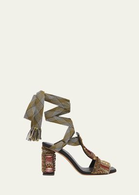 Celina Beaded Ankle-Wrap Sandals
