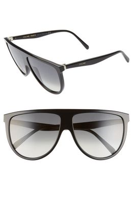 CELINE 62mm Oversize Flat Top Sunglasses in Shiny Black/Gradient Green