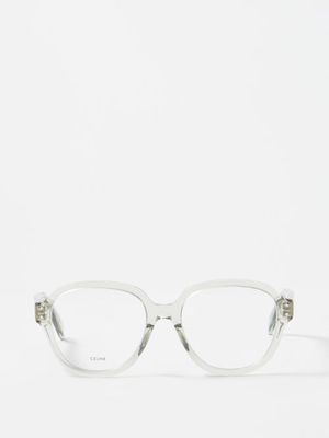 Celine Eyewear - Bold Story Oversized Round Acetate Glasses - Womens - Light Green