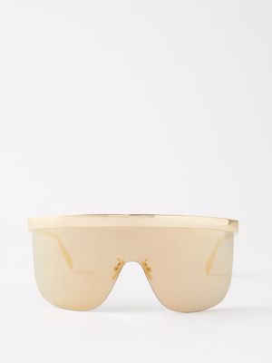 Celine Eyewear - Mask Mirrored-lens Shield Sunglasses - Mens - Gold Grey