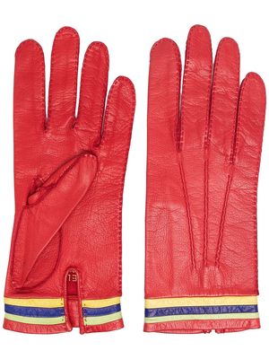 Céline Pre-Owned 1970s striped detail leather gloves - Red