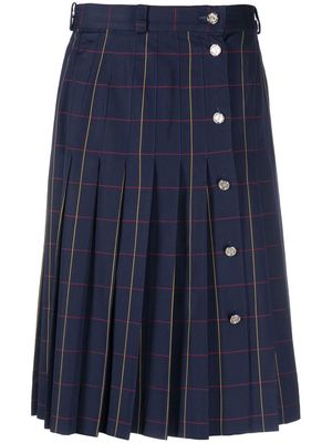 Céline Pre-Owned 1980s check-patterned pleated skirt - Blue