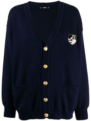 Céline Pre-Owned 1990-2000s badge-motif wool cardigan - Blue