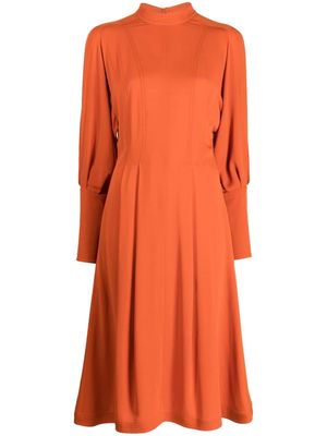Céline Pre-Owned bishop-sleeve silk midi dress - Orange