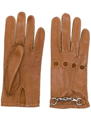 Céline Pre-Owned chain-link detailing leather gloves - Brown