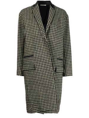 Céline Pre-Owned leather lapel houndstooth midi coat - Brown