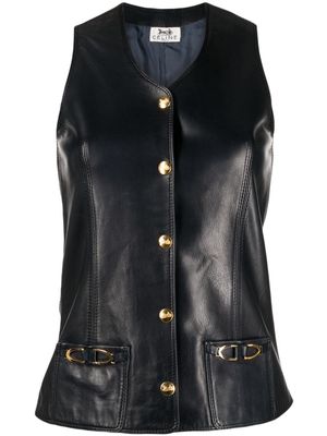 Céline Pre-Owned logo-buttons leather top - Black