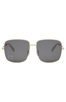 CELINE Rhinestone Triomphe 59mm Square Sunglasses in Shiny Endura Gold /Smoke 