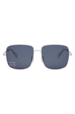 CELINE Rhinestone Triomphe 59mm Square Sunglasses in Shiny Palladium /Blue 