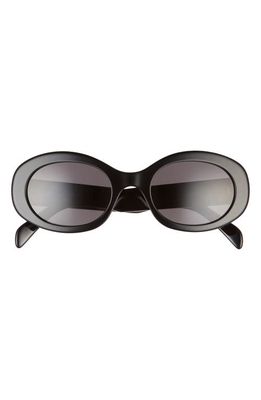 CELINE Triomphe 52mm Oval Sunglasses in Shiny Solid Black/Smoke