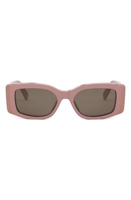 CELINE Triomphe 53mm Rectangular Sunglasses in Shiny Pink /Brown 