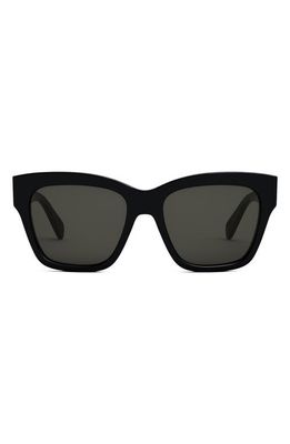 CELINE Triomphe 55mm Round Sunglasses in Shiny Black /Smoke