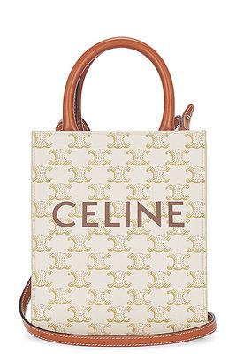 Celine Vertical Triomphe Canvas Shoulder Bag in Cream